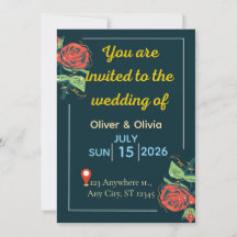Invitación de boda elegante verde y dorada