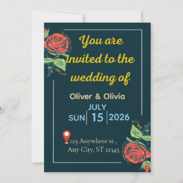 Invitación de boda elegante verde y dorada