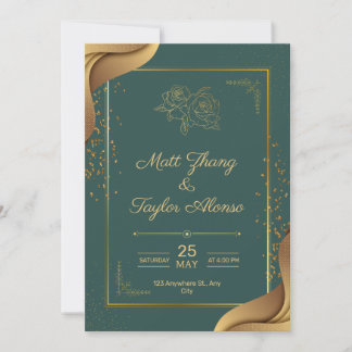 Invitación de boda elegante verde y dorado