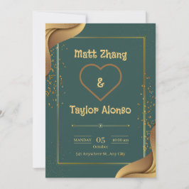 Invitación De Boda Elegante Verde Y Oro
