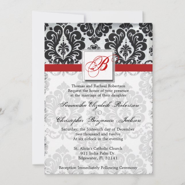 Invitación de Boda Elegante Vintage Damask (Anverso)