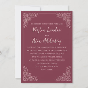 Invitación de boda elegante vintage de color burde