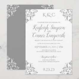 Invitación de boda elegante vintage | Gris