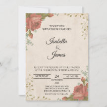 Invitación de boda elegante vintage rosa borgoña