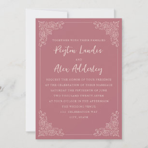 Invitación de boda elegante vintage rosa malva