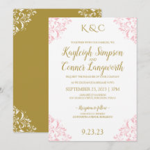 Invitación de boda elegante vintage | Rosa y dorad