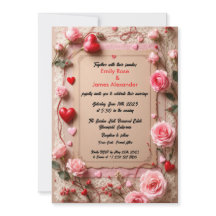 Invitación de boda Elegante Vintage Rosas y Corazo