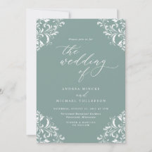 Invitación de boda elegante vintage verde marino