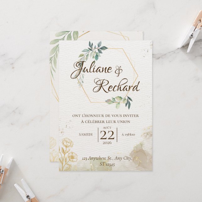 Invitación de Boda Elegante y Atemporal Romántica (Anverso/Reverso In Situ)