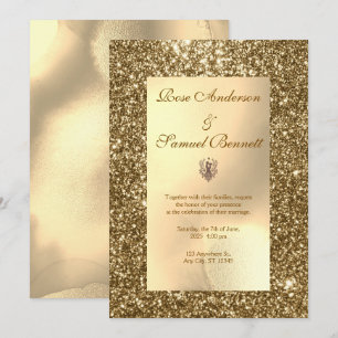 Invitación de boda elegante y chic con brillo dora