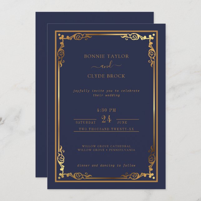 Invitación de boda elegante y con estilo con toque (Anverso / Reverso)