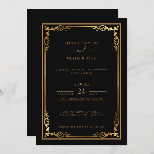 Invitación de boda elegante y con estilo con un to (Anverso / Reverso)