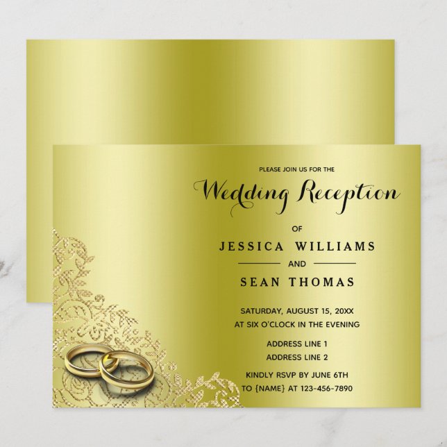 Invitación de boda elegante y con estilo de oro de (Anverso / Reverso)