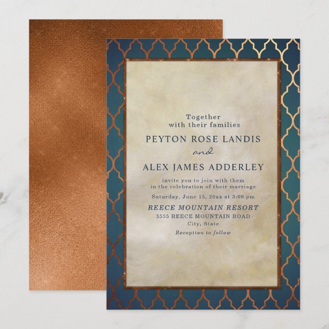 Invitación de boda elegante y con estilo en oro, a (Anverso / Reverso)