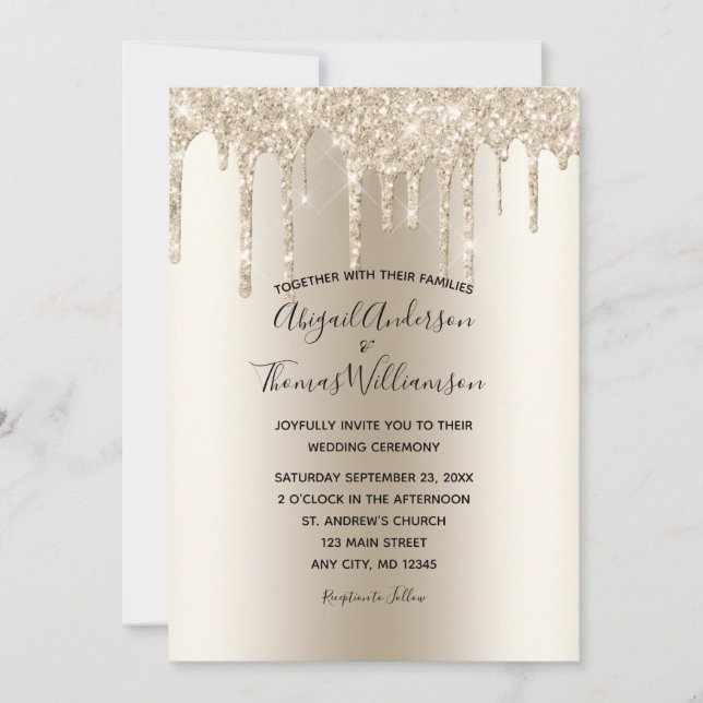 Invitación de Boda Elegante y de Moda con Brillo d (Anverso)