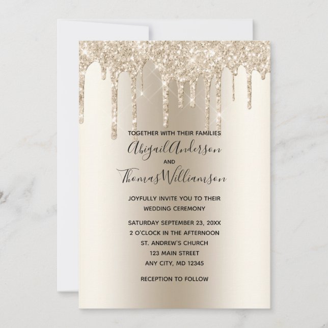 Invitación de Boda Elegante y de Moda con Brillo d (Anverso)
