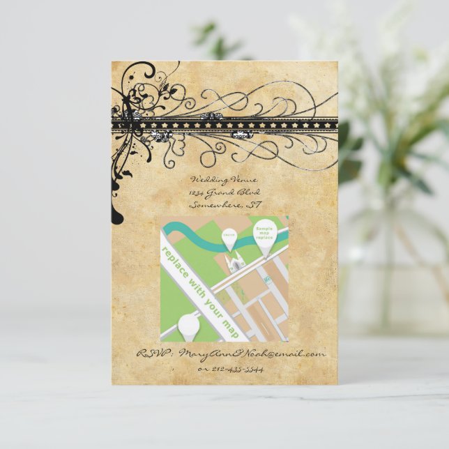 Invitación de boda elegante y funky con remolinos  (Anverso de pie)