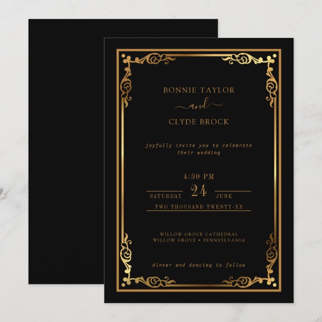Invitación de boda elegante y glamurosa con toque  (Anverso / Reverso)
