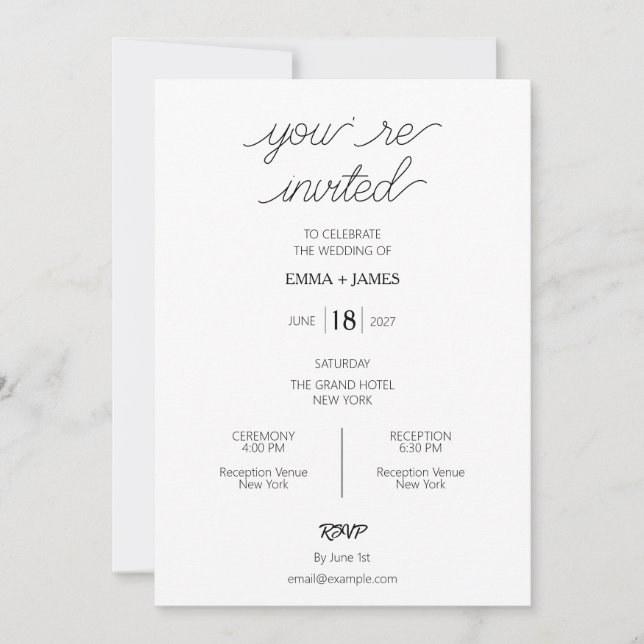 Invitación de boda elegante y moderna editable (Anverso)
