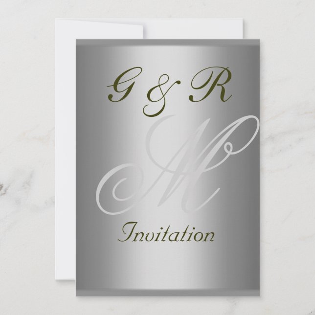 Invitación de boda elegante y simple con monograma (Anverso)