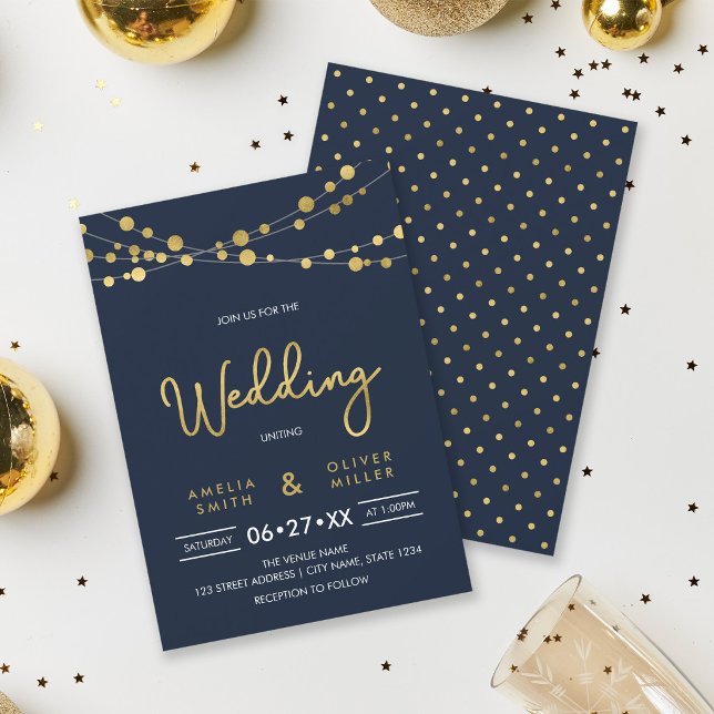 Invitación de boda Elegantes Cadenas de Luces Azul (Subido por el creador)