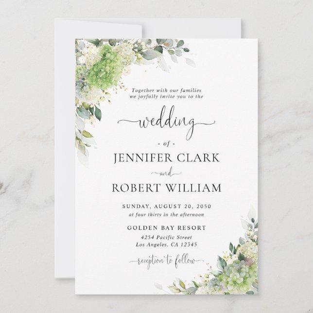 Invitación de Boda Elegantes Hortensias (Anverso)