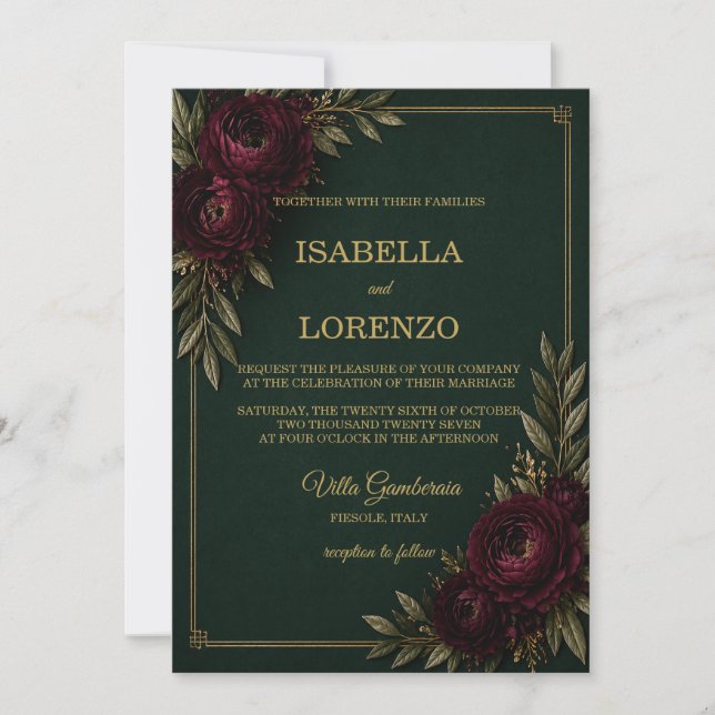 Invitación de Boda Emerald Elegance (Anverso)