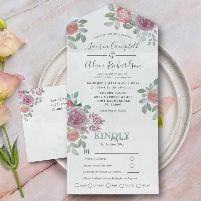 Invitación de boda en acuarela floral burgundy y n (Subido por el creador)