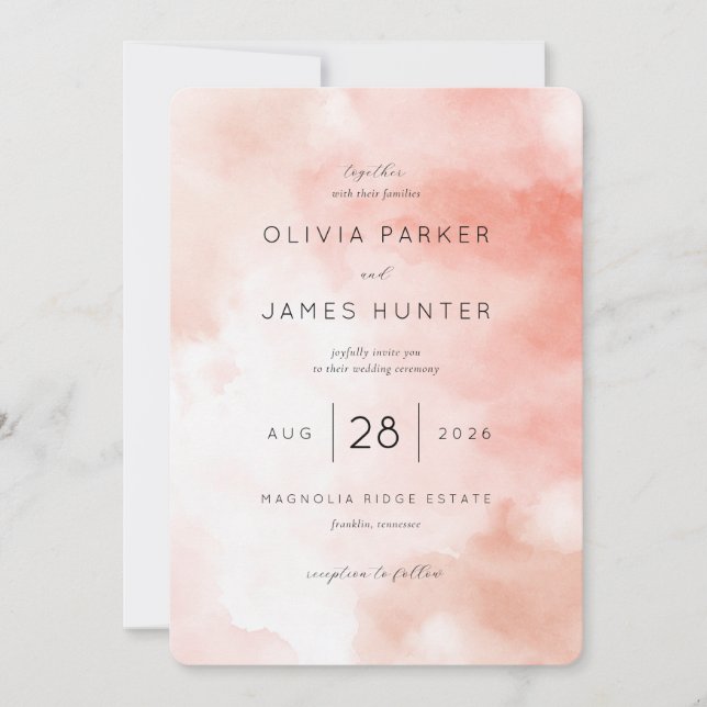 Invitación de Boda en Acuarela Rosa Romántica (Anverso)