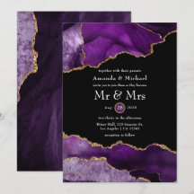 Invitación de boda en ágata dorada y púrpura