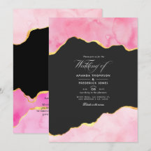 Invitación de boda en ágata rosa y dorada