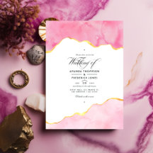Invitación de boda en ágata rosa y dorada
