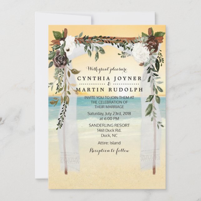 Invitación de boda en arbor de Sunset Beach (Anverso)