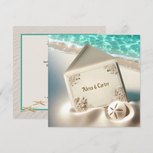 Invitación De Boda En Arena De Playa Con Dólar De  (Anverso / Reverso)