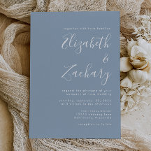 Invitación de boda en azul polvoriento con fuente 