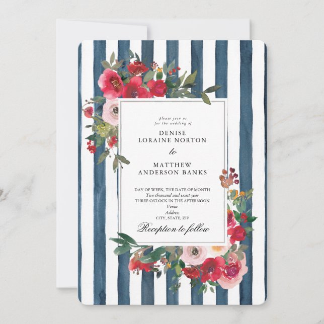 Invitación de boda en azul verde medianoche (Anverso)
