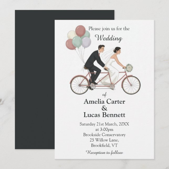 Invitación de boda en bicicleta tándem (Anverso / Reverso)