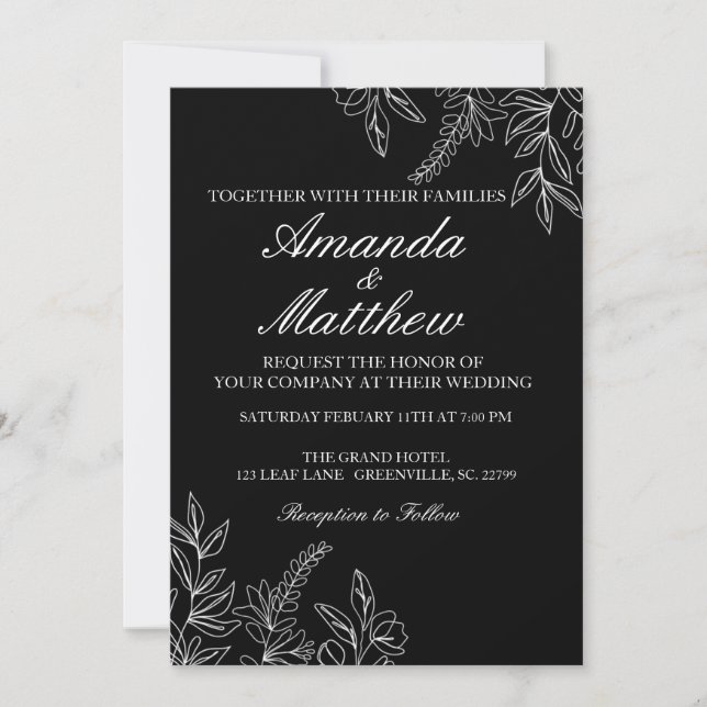Invitación de boda en blanco y negro (Anverso)