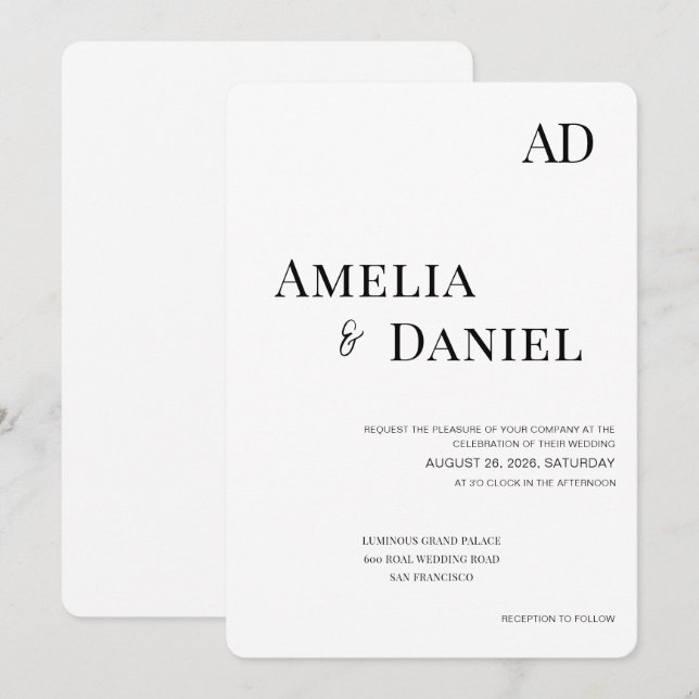 Invitación de Boda en Blanco y Negro Atemporal (Anverso / Reverso)