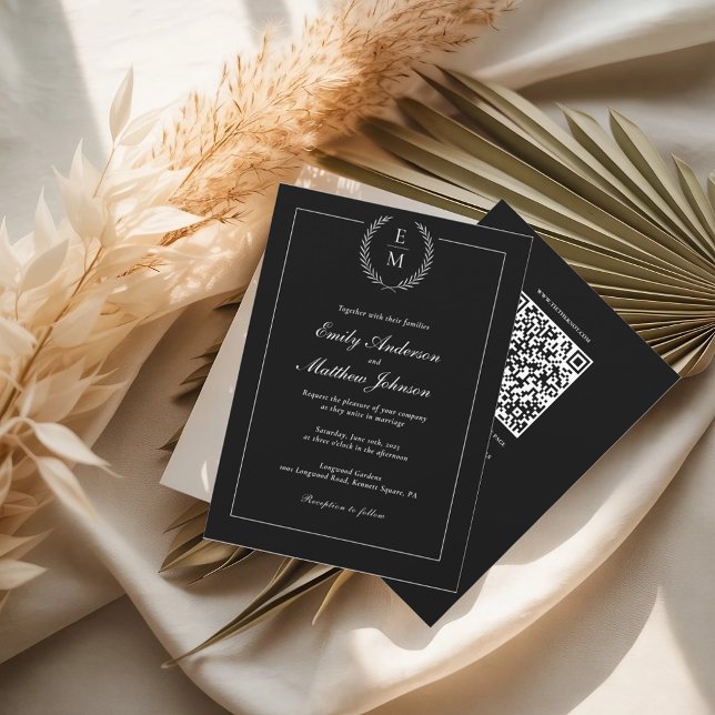 Invitación de boda en blanco y negro con código QR (Subido por el creador)