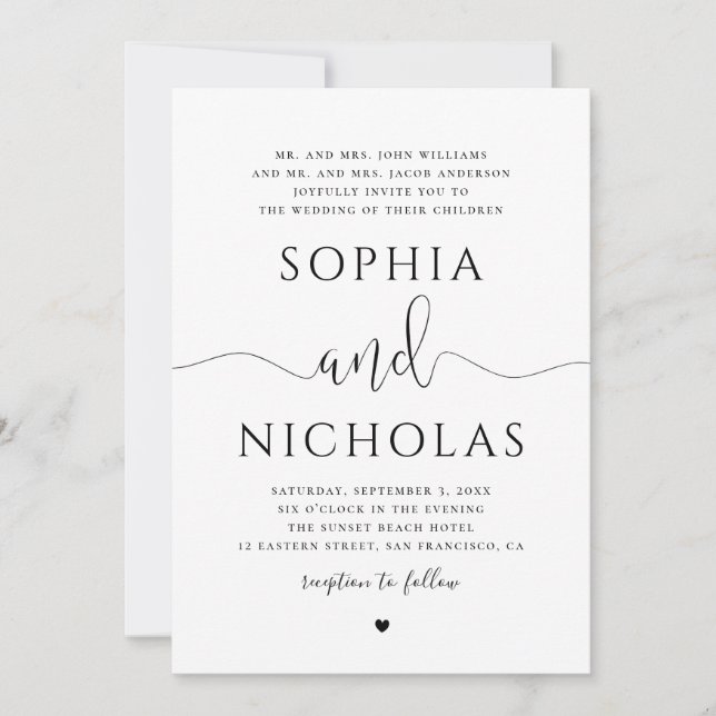 Invitación de boda en blanco y negro. Invitación s (Anverso)