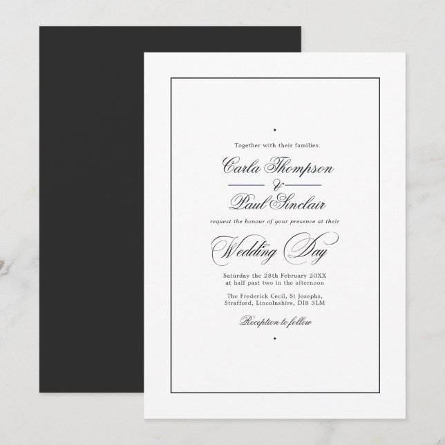 Invitación de boda en blanco y negro simplista (Anverso / Reverso)