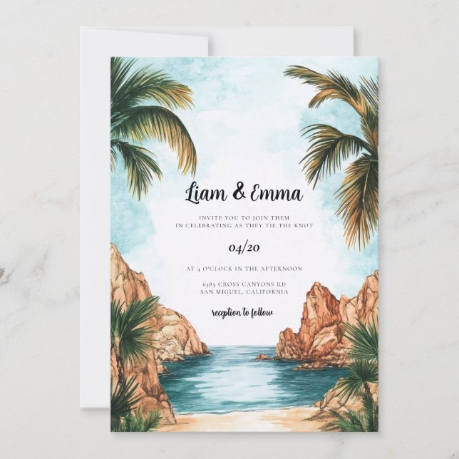 Invitación de boda en Cabo San Lucas México (Anverso)