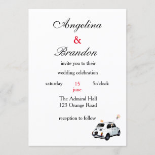 invitación de boda en coche fiat 500 conduciendo