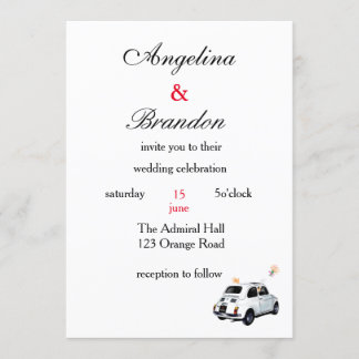 invitación de boda en coche fiat 500 conduciendo
