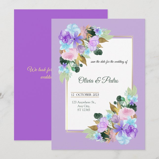 invitación de boda en color lavander (Anverso / Reverso)