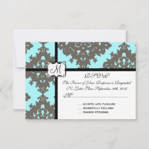 Invitación de boda en damasco azul claro y gris