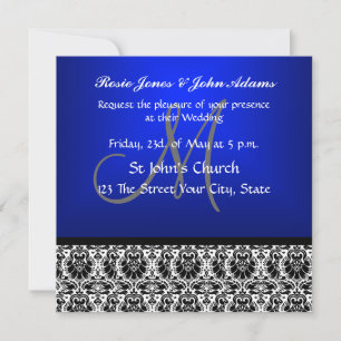Invitación de Boda en Damasco Azul Real