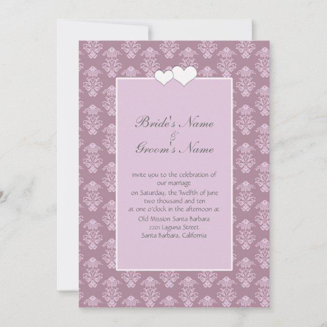 Invitación de boda en damasco rosa (Anverso)