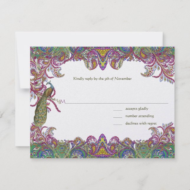 Invitación de Boda en Damasko Verde Lima y Frambue (Anverso)